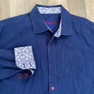 Robert Graham Shirt Mens XLarge Blue Jacquard Flip Cuff Long Sleeve Party Casual